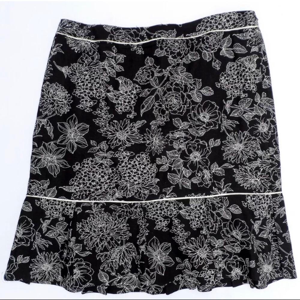 Ann Taylor LOFT Black~White 100% LINEN Box Pleat Piped Skirt